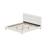 Oikiture Bed Frame King Tufted Bedhead Boucle Fabric White - Low Angle