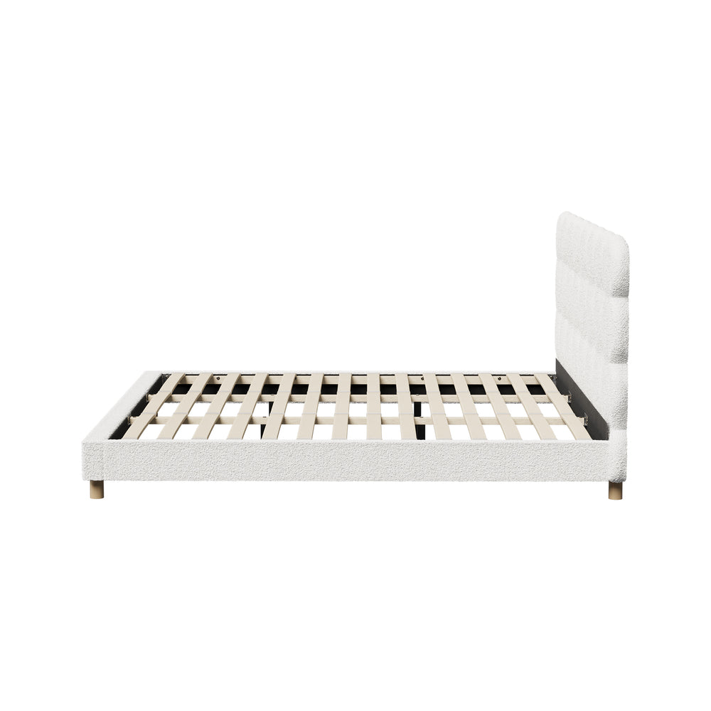 Oikiture Bed Frame King Tufted Bedhead Boucle Fabric White
