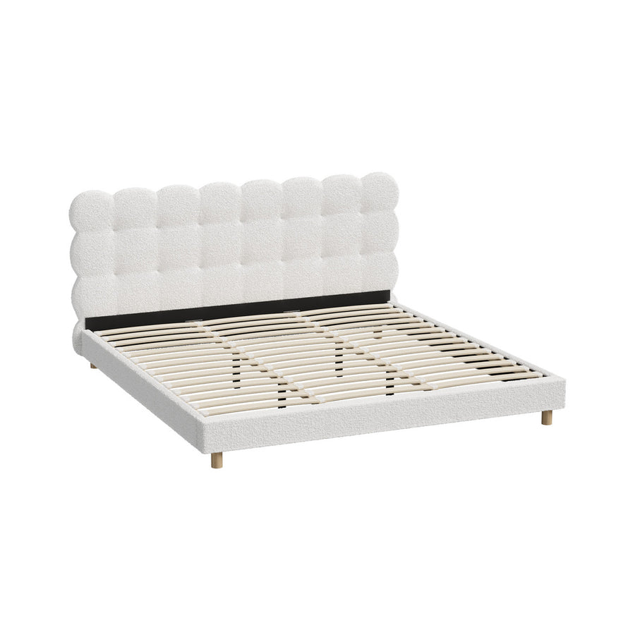 Oikiture Bed Frame King Tufted Bedhead Boucle Fabric White, image 7