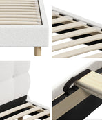 Oikiture Bed Frame King Tufted Bedhead Boucle Fabric White, image 4