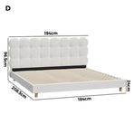 Oikiture Bed Frame King Tufted Bedhead Boucle Fabric White, image 3