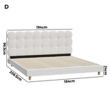 Oikiture Bed Frame King Tufted Bedhead Boucle Fabric White - Side View