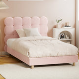 Oikiture Bed Frame King Single Tufted Bedhead Boucle Fabric Pink - Close-Up Angle