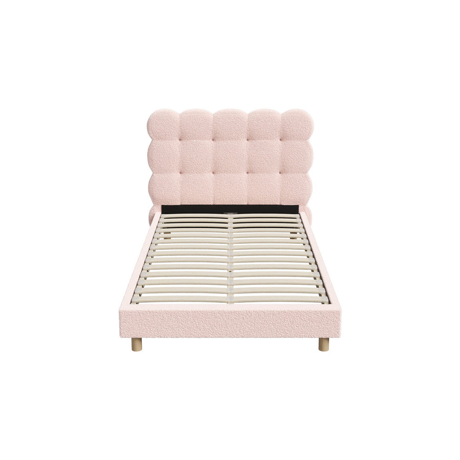 Oikiture Bed Frame King Single Tufted Bedhead Boucle Fabric Pink