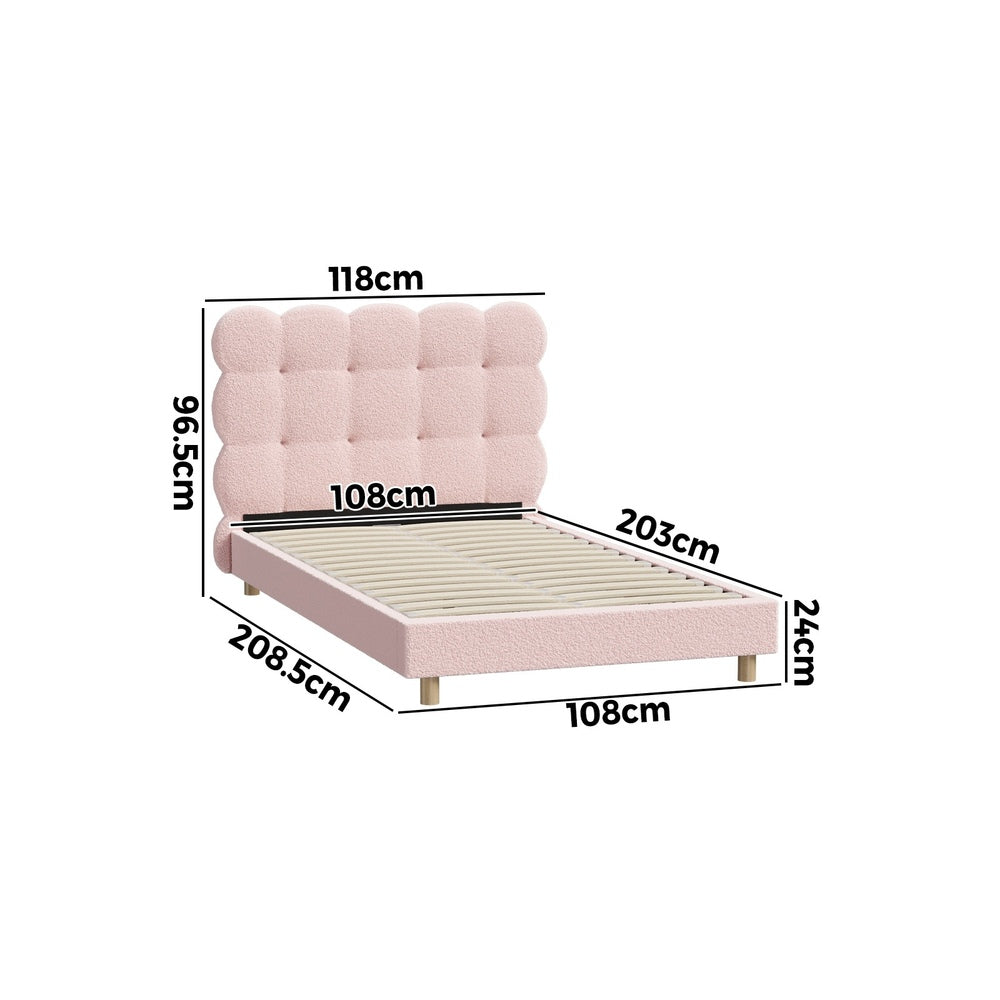 Oikiture Bed Frame King Single Tufted Bedhead Boucle Fabric Pink