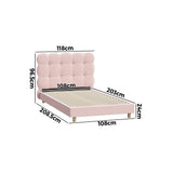 Oikiture Bed Frame King Single Tufted Bedhead Boucle Fabric Pink - Top-Down View
