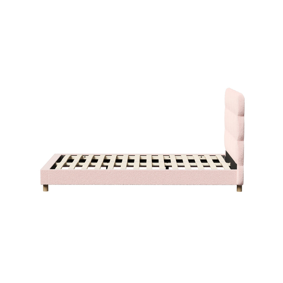 Oikiture Bed Frame King Single Tufted Bedhead Boucle Fabric Pink