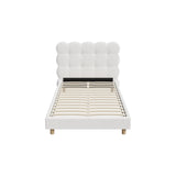 Oikiture Bed Frame King Single Tufted Bedhead Boucle Fabric White - Low Angle
