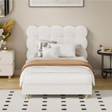 Oikiture Bed Frame King Single Tufted Bedhead Boucle Fabric White - Top-Down View