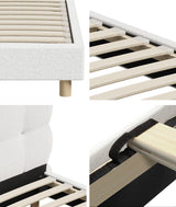 Oikiture Bed Frame King Single Tufted Bedhead Boucle Fabric White