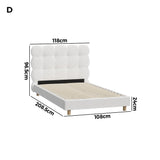 Oikiture Bed Frame King Single Tufted Bedhead Boucle Fabric White - 45-Degree Angle