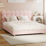Oikiture Bed Frame Queen Size Tufted Bedhead Boucle Fabric Pink - Close-Up Angle