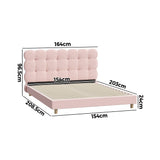 Oikiture Bed Frame Queen Size Tufted Bedhead Boucle Fabric Pink - Rear View