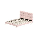 Oikiture Bed Frame Queen Size Tufted Bedhead Boucle Fabric Pink - Side View