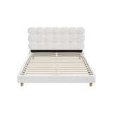 Oikiture Bed Frame Queen Tufted Bedhead Boucle Fabric White - Close-Up Angle