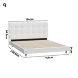 Oikiture Bed Frame Queen Tufted Bedhead Boucle Fabric White - Rear View