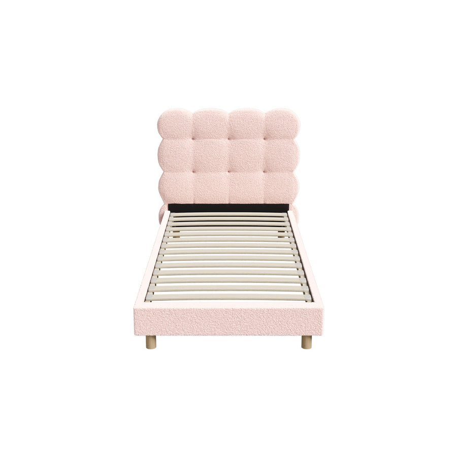 Oikiture Bed Frame Single Size Tufted Bedhead Boucle Fabric Pink, image 6