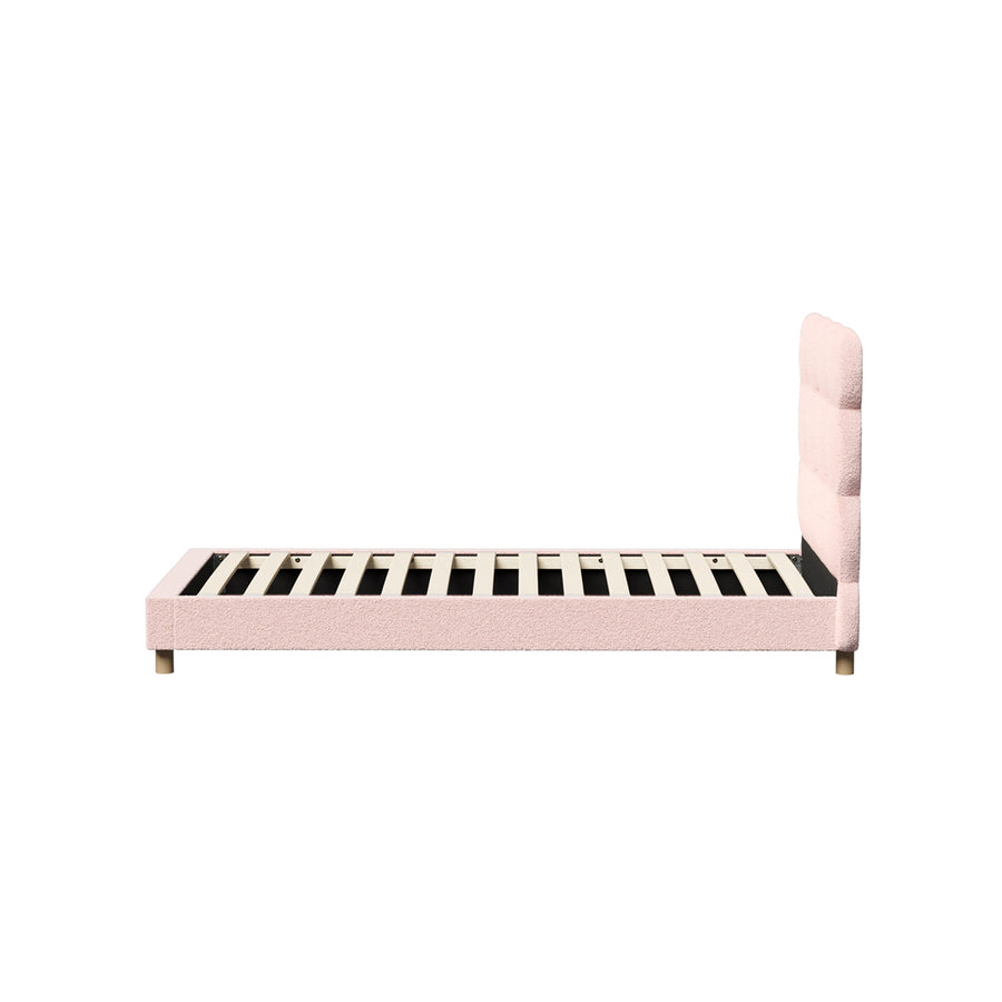 Oikiture Bed Frame Single Size Tufted Bedhead Boucle Fabric Pink, image 7