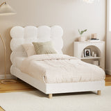 Oikiture Bed Frame Single Tufted Bedhead Boucle Fabric White - 45-Degree Angle