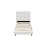 Oikiture Bed Frame Single Tufted Bedhead Boucle Fabric White