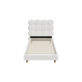 Oikiture Bed Frame Single Tufted Bedhead Boucle Fabric White - Close-Up Angle
