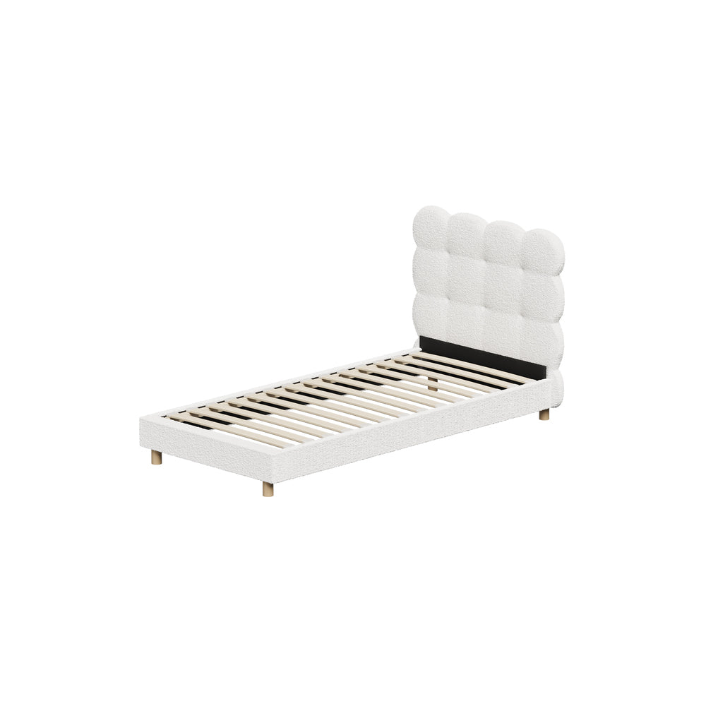 Oikiture Bed Frame Single Tufted Bedhead Boucle Fabric White