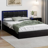 Oikiture Bed Frame Double Size RGB LED Gas Lift Storage Base Leather - Top-Down View
