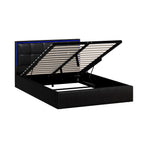 Oikiture Bed Frame Double Size RGB LED Gas Lift Storage Base Leather