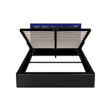 Oikiture Bed Frame Double Size RGB LED Gas Lift Storage Base Leather