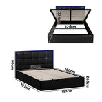 Oikiture Bed Frame Double Size RGB LED Gas Lift Storage Base Leather