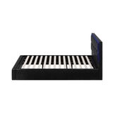 Oikiture Bed Frame Double Size RGB LED Gas Lift Storage Base Leather - Close-Up Angle