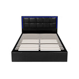 Oikiture Bed Frame Double Size RGB LED Gas Lift Storage Base Leather - Rear View