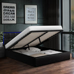 Oikiture Bed Frame Double Size RGB LED Gas Lift Storage Base Leather