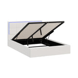 Oikiture Bed Frame Double Size RGB LED Gas Lift Storage Base White Boucle