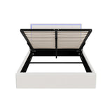 Oikiture Bed Frame Double Size RGB LED Gas Lift Storage Base White Boucle