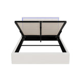 Oikiture Bed Frame Double Size RGB LED Gas Lift Storage Base White Boucle - Front View