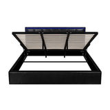 Oikiture Bed Frame King Size RGB LED Gas Lift Storage Base Leather
