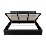 Oikiture Bed Frame King Size RGB LED Gas Lift Storage Base Leather - Side View