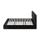 Oikiture Bed Frame King Size RGB LED Gas Lift Storage Base Leather