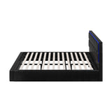 Oikiture Bed Frame King Size RGB LED Gas Lift Storage Base Leather - Close-Up Angle