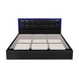 Oikiture Bed Frame King Size RGB LED Gas Lift Storage Base Leather - Front View