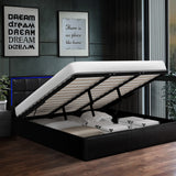 Oikiture Bed Frame King Size RGB LED Gas Lift Storage Base Leather - 45-Degree Angle