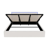 Oikiture Bed Frame King Size RGB LED Gas Lift Storage Base White Boucle