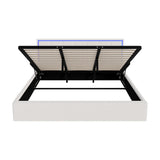 Oikiture Bed Frame King Size RGB LED Gas Lift Storage Base White Boucle - 45-Degree Angle