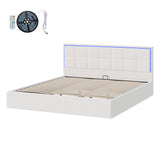 Oikiture Bed Frame King Size RGB LED Gas Lift Storage Base White Boucle - Close-Up Angle