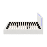 Oikiture Bed Frame King Size RGB LED Gas Lift Storage Base White Boucle - Low Angle