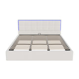 Oikiture Bed Frame King Size RGB LED Gas Lift Storage Base White Boucle - Top-Down View