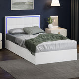 Oikiture Bed Frame King Single RGB LED Gas Lift Storage Base White Boucle - Low Angle