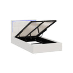 Oikiture Bed Frame King Single RGB LED Gas Lift Storage Base White Boucle