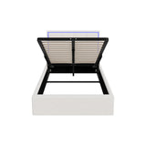Oikiture Bed Frame King Single RGB LED Gas Lift Storage Base White Boucle